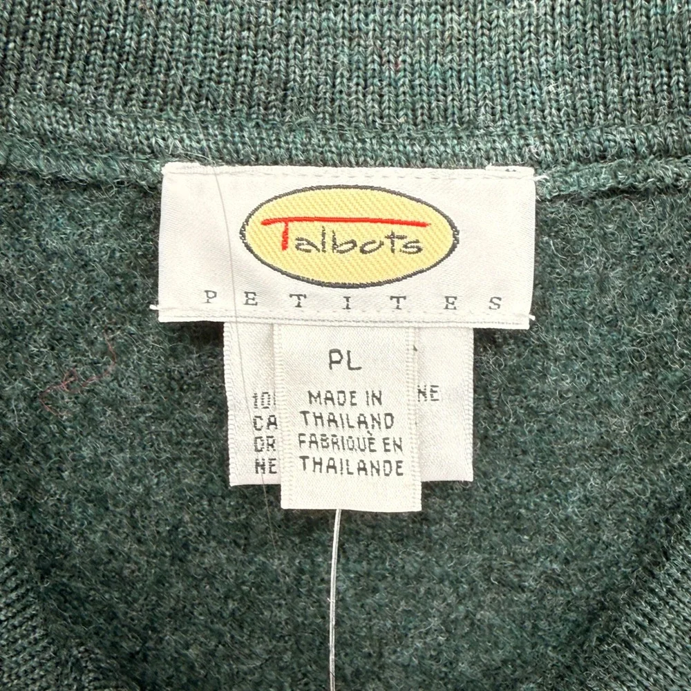 NEW Talbots FullZip Sweater Women Petite Large Cardigan Green 100% Wool MockNeck - Picture 3 of 10
